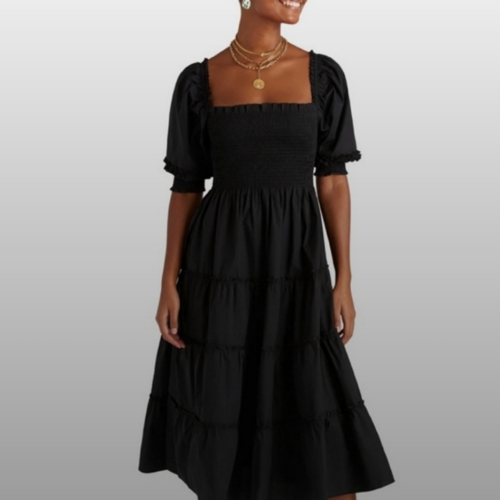 New HILL HOUSE HOME NAP DRESS - NESLI BLACK POPLIN medium